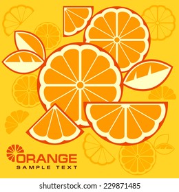 Citrus Fruit Slices background in yellow & text, vector illustration