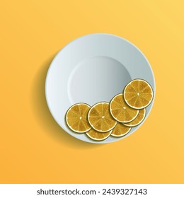 Citrus fruit slices on a white plate. Vector illustration. Sketch for creativity.