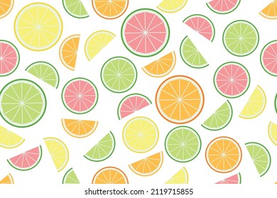 citrus fruit slices vector pattern on white background, seamless summer decor