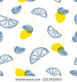 Citrus fruit summer seamless pattern on white background