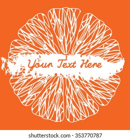 Citrus Fruit Texture. Sketch Frame. White Silhouette on Orange Background. Vector Illustration. Design Element. 