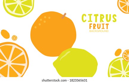 Citrus fruit vector clipart set with kumquat, whole lemon and orange slice isolated images. Wallpaper or packaging background with orange and yellow vegan food with a mask used.