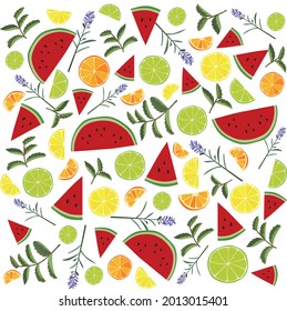 Citrus fruit watermelon and herb collage