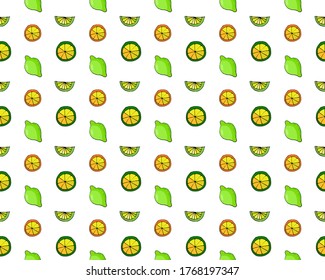 Citrus Fruits bright seamless vector pattern, orange and lime in tasty colors