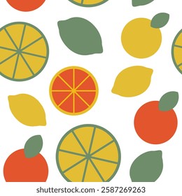 Citrus fruits Collection set Seamless pattern