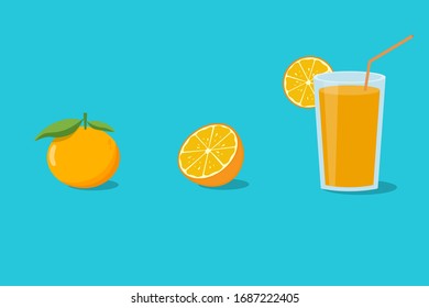 Citrus fruits, halves and orange juice in the blue background,Vector illustration.