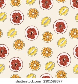 Citrus fruits pattern. Juicy background