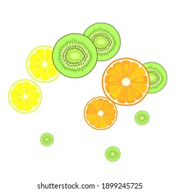 citrus fruits pattern. lemon, kiwi, orange, citron, grape vector illustration. Tropical fruit cut into halves on white.
