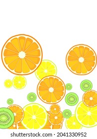 citrus fruits pattern. lemon, kiwi, orange, citron, grape vector illustration. Tropical fruit cut into halves on white.