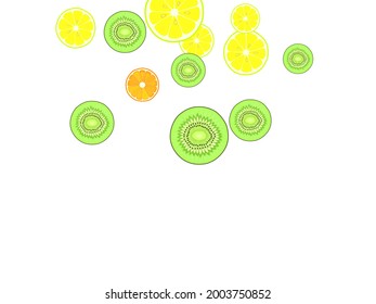 citrus fruits pattern. Lemon, orange, kiwi, mandarin. Tropical fruit cut into halves on white.