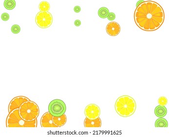 citrus fruits pattern. Lemon, orange, kiwi, mandarin. Colorful vector background.