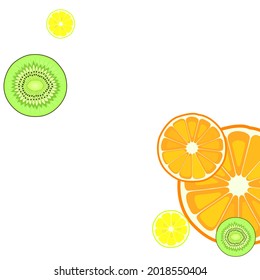 citrus fruits pattern. Vitamins. Tropical fruit cut into halves on white.