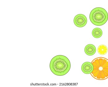 citrus fruits pattern. Vitamins. Tropical fruit cut into halves on white.