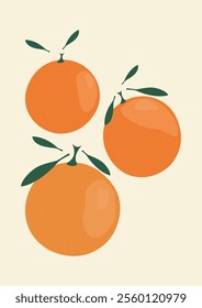 Citrus fruits poster, juicy oranges illustration. Abstract poster groovy orange fruit design for wall print