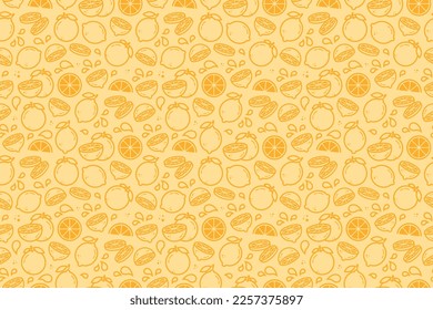 Citrus fruits seamless pattern for package, kitchen design, fabric and textile. Lime, lemon, orange print in outline style