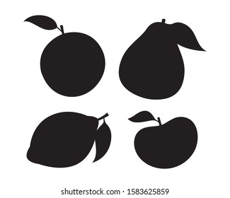 Citrus fruits silhouette orange, grapefruit, lemon, pomelo isolated vector icons. Tropical fruits set.