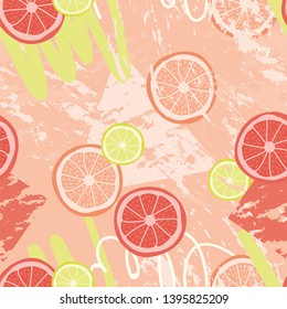 Citrus fruits vector seamless pattern orange grapefruit lime abstract background flat