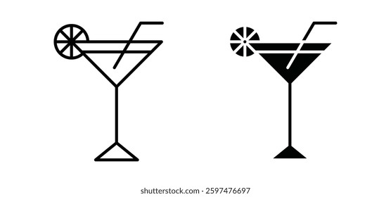 Citrus Glass vector icon set black filled and outlined style.