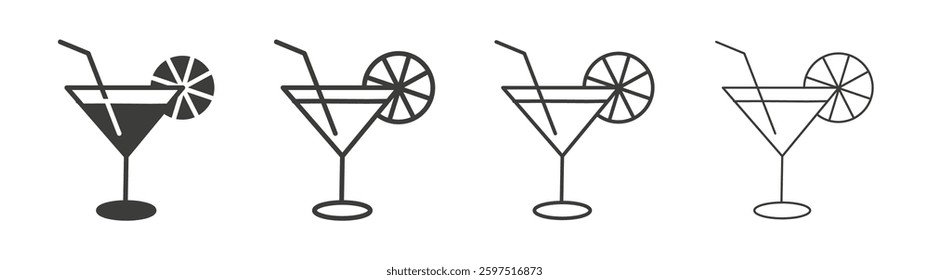 Citrus Glass vector icon set in black and white color.