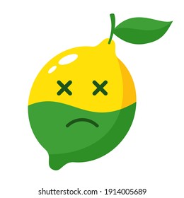 Citrus greening disease - Huanglongbing or HLB plant illness - dead lemon fetus with green bottom and bitter taste. Vector illustration.