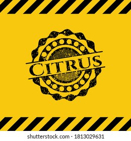 Citrus grunge black emblem with yellow background, warning sign. Vector Illustration. Detailed. 