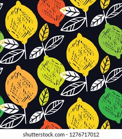 Citrus hand drawn doodle pattern background