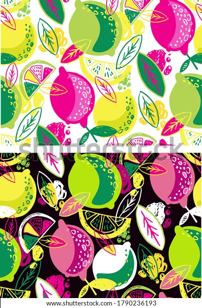 Citrus hand drawn doodle pattern\
background. Citrus lemon abstract set. Template citrus art\
set.