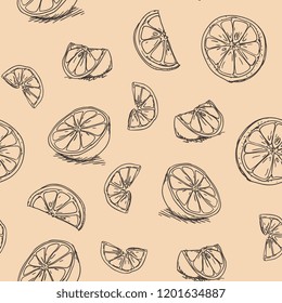 Citrus hand drawn seamless pattern. Abstract modern doodle wallpaper background. Vector illustration.