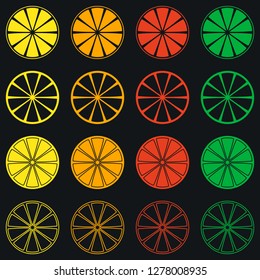 citrus icon, vector set. cut fruit: lemon and orange, lime and grapefruit.