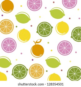 citrus icons over white background, pattern. vector illustration
