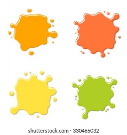 Citrus juices blots set, vector illustration. Orange, grapefruit, lemon, and lime splashes collection, splatters, stains, vector illustration