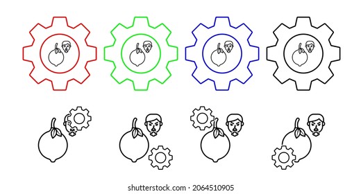 Citrus, limón, icono del vector de cara alérgica en la ilustración del conjunto de engranajes para ui y ux, sitio web o aplicación móvil