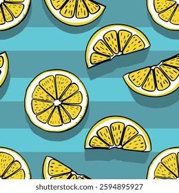 Citrus lemon fresh pattern striped blue bright background