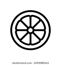 Citrus lemon lime orange tangerine slice icon linear logo mark in black and white
