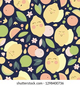 Citrus (lemon, orange, grapefruit, lime) seamless pattern (background)