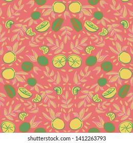 citrus lemon orange seamless repeat pattern design. Perfect for food illustration or textile design