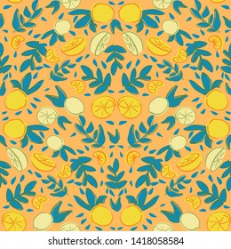 citrus lemon orange seamless repeat pattern design. Perfect for food illustration or textile design