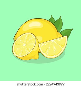 citrus or lemon slice free vector with green and blue background for fruits poster and food illustration design