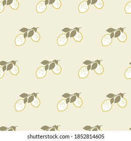 Citrus Lemon Tree Branch Vector Graphic Illustration Seamless Pattern for Background and Apparel Design