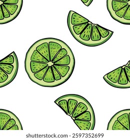 Citrus lime hand drawn vector pattern . Vector illustration