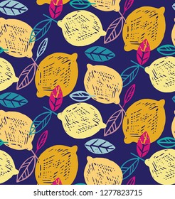 Citrus lime lemon doodle hand drawn pattern background wallpaper fabric texture