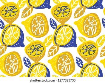Citrus lime lemon doodle hand drawn pattern background wallpaper fabric texture