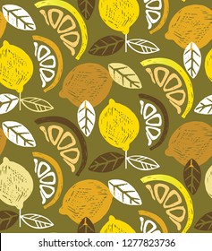 Citrus lime lemon doodle hand drawn pattern background wallpaper fabric texture