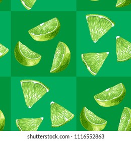 Citrus lime tile seamless pattern in green colors in vector graphic illustration