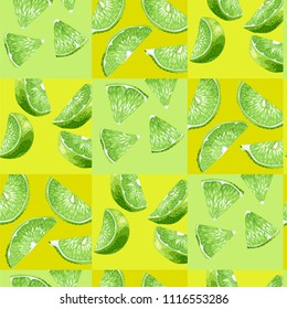Citrus lime tile seamless pattern in green colors in vector graphic illustration