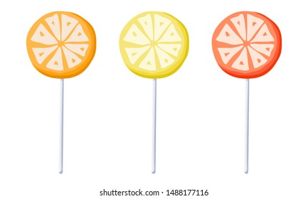 Citrus lollipops isolated vector illustration