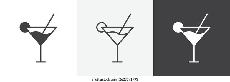 Citrus Martini vidro plano e forro vetor ícones conjunto