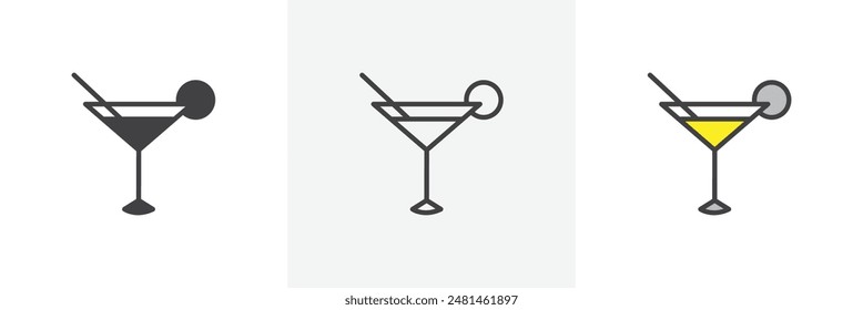 Icono de cristal de Martini de cítricos colección sobre fondo blanco.