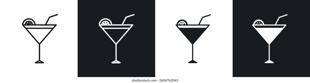 Citrus Martini glass icons in flat and linear vector illustration on white background.