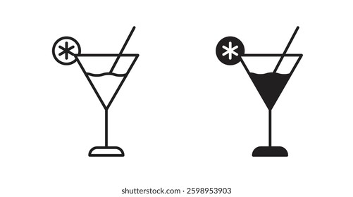 Citrus Martini glass vector line icon illustration collection.